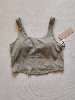 Harmony & Balance Women's Square Neck Ribbed Crop Top - Built-in Bra Sage Green